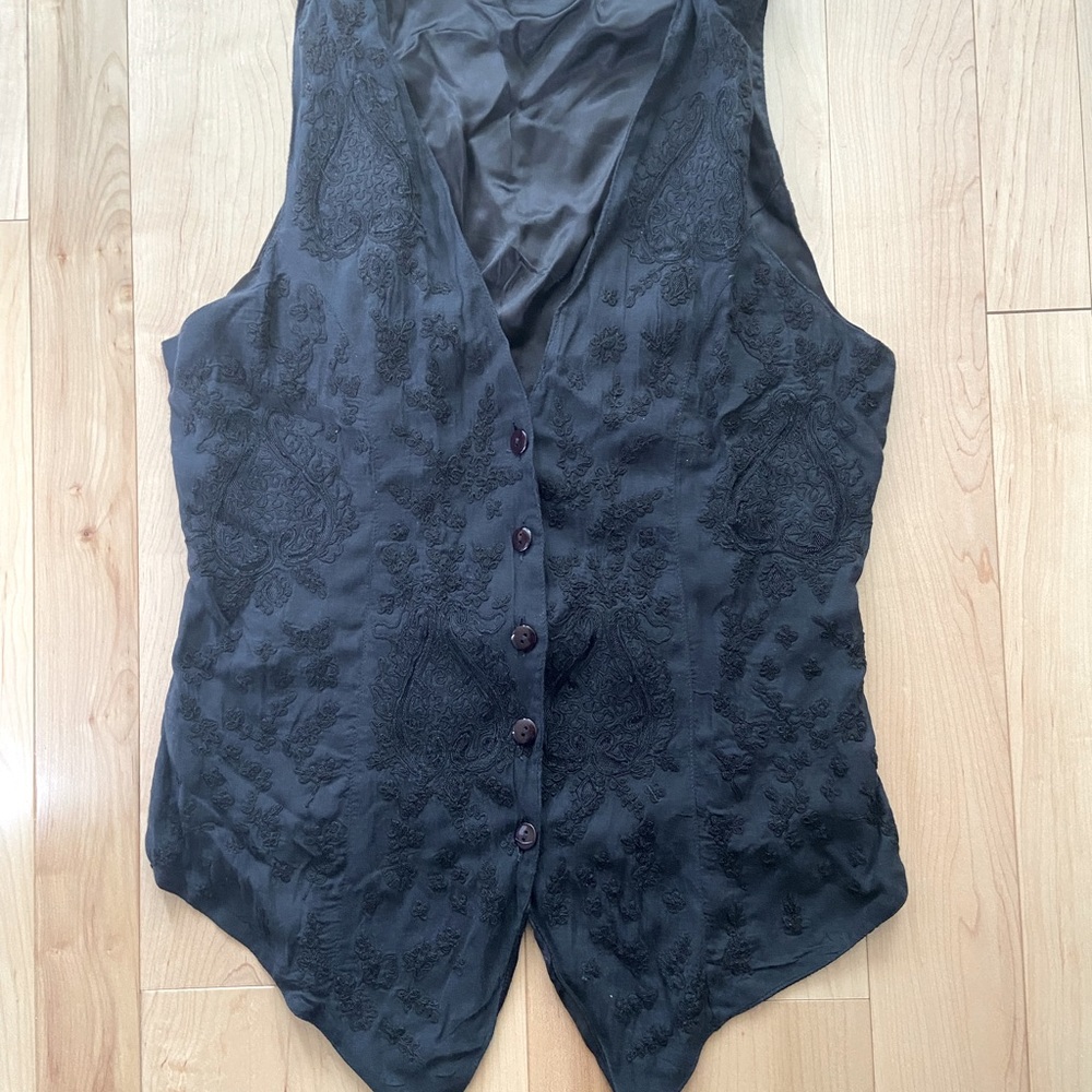 Vintage black embroidered button down vest.